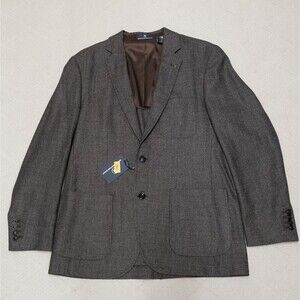 Hart Schaffner Marx Wool Sport Coat Men's LARGE Brown Herringbone 2 Button